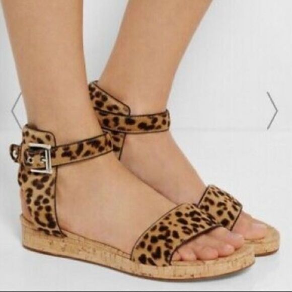 Gianvito Rossi Leopard Print Pony Hair Cork Sandals - Picture 9 of 9